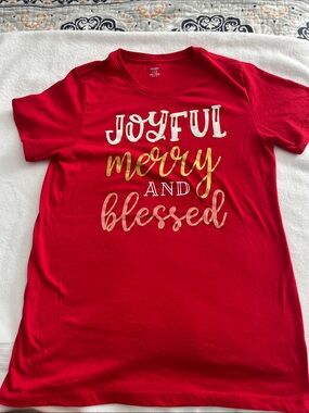 Holiday Time Red Short Sleeve Tee with Gold and White Holiday Script